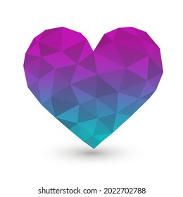 Opal Heart Purple Low Poly Icon Texture. Illustration Design Love Emotion Emoji. Polygon Style Vector Symbol.