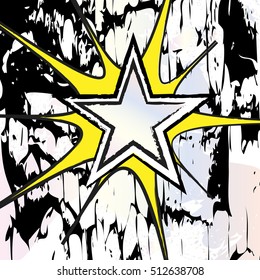 Opal and yellow colored rock n roll grunge star vector background