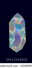 Opalescent holographic gemstone on dark background. Futuristic vaporwave style vector illustration.