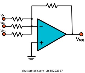 Op-Amp Inverting Summing Amplifier Circuit Diagram with Multiple Inputs