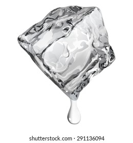 Opaque ice cube with water drops in gray colors