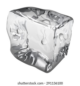 Opaque ice cube with water drops in gray colors
