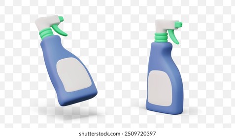 Opaque plastic bottle with spray nozzle. Ergonomic container for liquid household chemicals