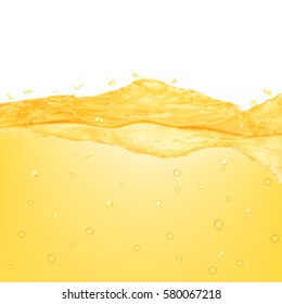 Opaque water wave with drops and bubbles in yellow colors, isolated on white background