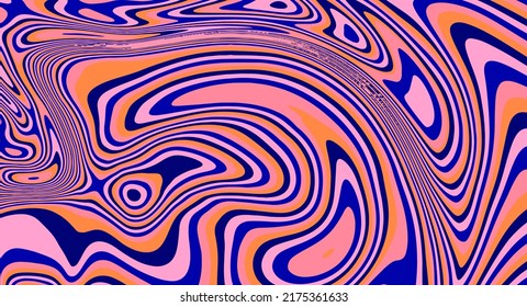 Op-art de fondo trippy con remolinos y curvas en colores neones ácidos.