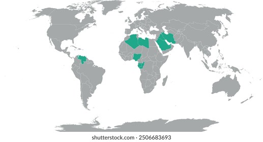 OPEC with 12 countries in World map with Robinson Projection