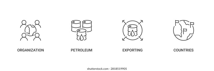 OPEC icon set containing Organization Petroleum Exporting Countries vector concept illustration
