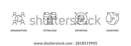 OPEC icon set containing Organization Petroleum Exporting Countries vector concept illustration