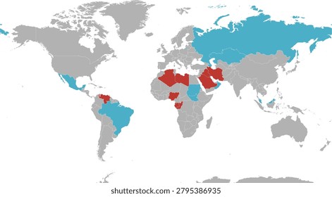 OPEC map and OPEC+ map countries in World Miller Cylindrical projection 2026, with UAE (United Arab Emirates) exits OPEC