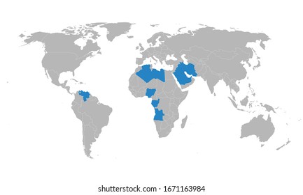 Los países miembros de la OPEP destacaron en el vector mundial de mapas. Perfecto para conceptos empresariales, fondos, fondo, banner, afiche, pegatina, etiqueta y fondos de pantalla.