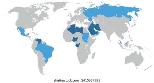 OPEC member states on political map of the world