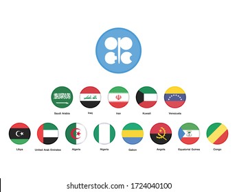 OPEC Members Countries National Flags. OPEC members countries flags with 13 members flags . OPEC member  flag update year 2020