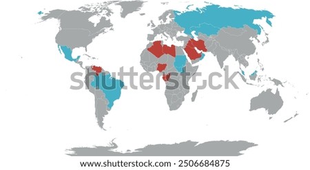 OPEC (orange) and OPEC+ map with countries in World Robinson Projection
