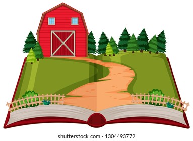 Opem book rural house theme illustration