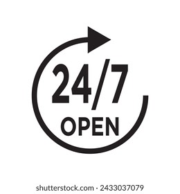open 24 7 icon design vector template