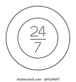 Open 24 hours and 7 days in wheek sign line icon.