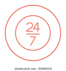 Open 24 hours and 7 days in wheek sign line icon.