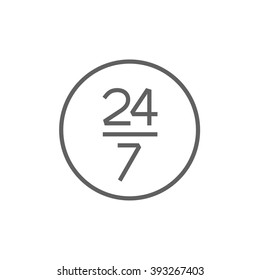Ícone de linha de sinal de abertura 24 horas e 7 dias.