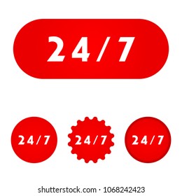 open 24 hours a day and 7 days a week button. vector illustration. flat style