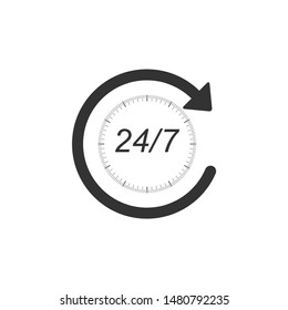 Open 24 hours a day and 7 days a week icon isolated. All day cyclic icon. Flat design. Vector Illustration