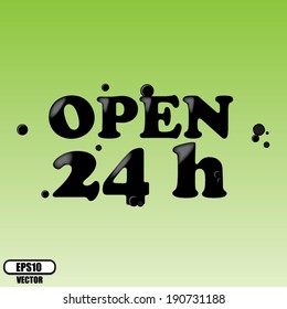 Open 24 hours a day and 7 days a week symbol isolated on green background - vector.