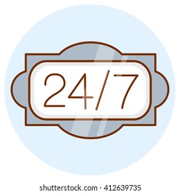 Open 24 hours a day, 7 days a week icon. Online around the clock sign. Colored flat line design. Vector illustration. 
