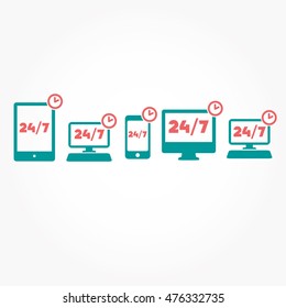 Open 24 hours day and 7 days week icons