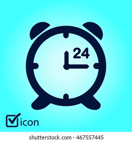 Open 24 hours a day. Clock face.