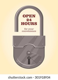 Open 24 hours a day icon isolated. an open padlock.