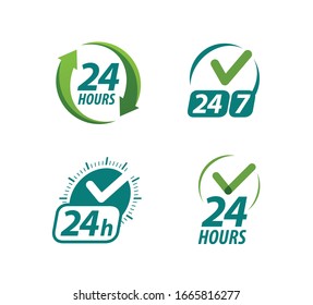 Open 24 hours a day symbol or logo. Always available icon vector