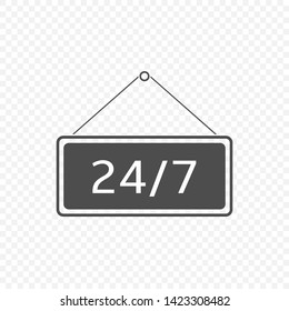 Open 24 hours Hanging sign. 24/7 symbol Vector illustration
