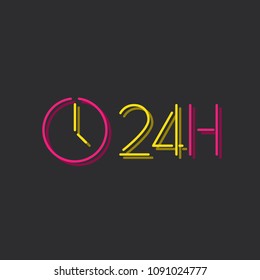 Ícone de 24 horas aberto, projeto de ilustração vetorial. Coleção de logotipos da Neon.