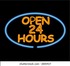 Open 24 hours neon sign - vector illustration