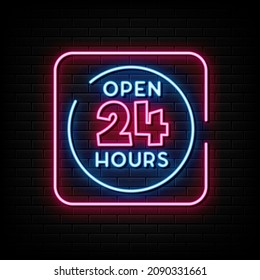 open 24 hours neon sign. neon symbol