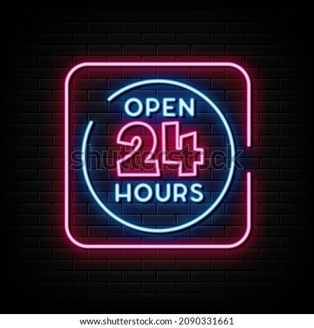 open 24 hours neon sign. neon symbol