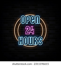 Open 24 Hours Neon Signs Vector Design Template Neon Style - Shutterstock ID 2311196615