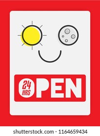 Open 24 Hours. Open Shop 24/7. Vector illustration of sun and moon abstract design. UI UX Design Concept