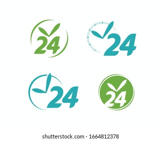 Open 24 hours sign. 24h, clock icon or label vector illustration