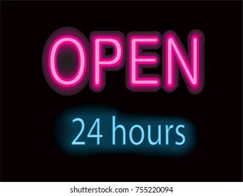 An open 24 hours sign