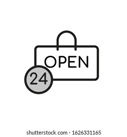Open 24 hours sign icon line design isolated on white background