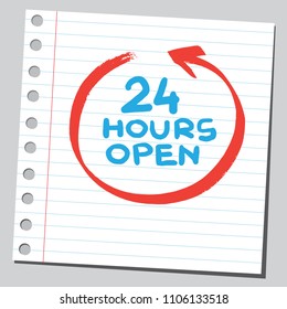 Open 24 hours sign with red arrow