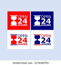 OPEN 24 HOURS SIGN for store, office, or businesses in red, blue and white color palette. Different coloring options available