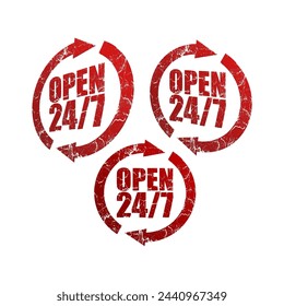 open 24 hours stamp vector design