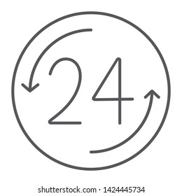 Open 24 hours thin line icon, service and time, around the clock sign, vector graphics, a linear pattern on a white background, eps 10.