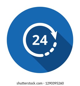Open 24 hours vector icon. Non stop working shop or service symbol. All day working time sign. Opening times sign. Working around the clock. Store hours