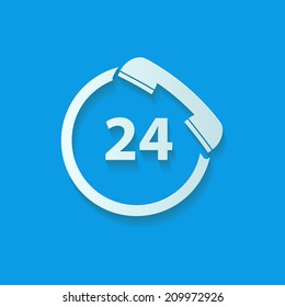 Open 24 hours vector icon on blue background