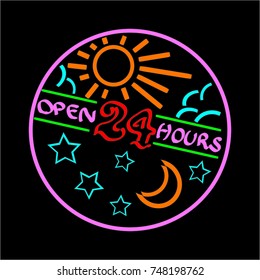 Open 24 hours vector signage.
