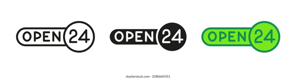 Open 24 icon. Nonstop available service vector illustration. Business and store sign for continuous operation. Convenience and retail concept.