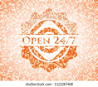 Open 24/7 abstract orange mosaic emblem