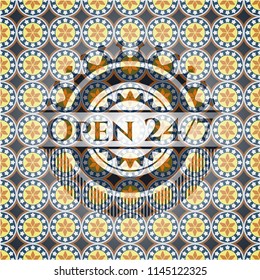 Open 24/7 arabesque badge. arabic decoration.